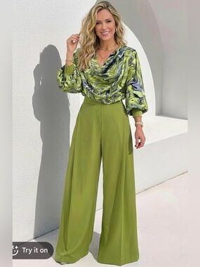 High-Waist Wide Leg Pants in Fluorescent Green